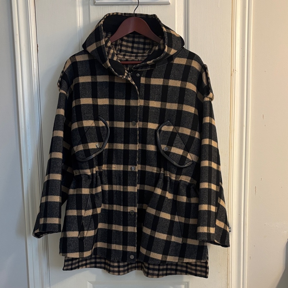 Maje Checkered Black and Tan Women's Cape